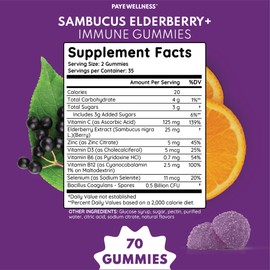 Sambucus Elderberry Immune Gummies, Daily Immune Support for Kids and Adults*, with Zinc, Vitamin C, D3, B6, B12, Plus - Dietary Supplement - 140 Count