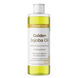 Viva Doria Golden Jojoba Oil - 16 fl oz (Golden Jojoba Oil) for Hair, Skin, Nails, and More - 100% Pure Unrefined, Deeply Moisturizing Anti-Aging Jojoba Oil for Men and Women