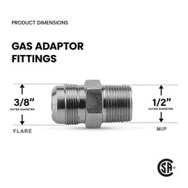 Flextron FTGF-58M12 5/8" Outer Diameter Flare Thread to 1/2 Mip Gas Connector Adapter Fitting
