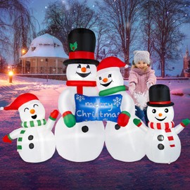 BRDJade 8FT Long Christmas Inflatables Outdoor Decorations, Blow Up Snowman Family Inflatable Christmas Decor with Built-in LEDs for Xmas Holiday Party Garden Yard