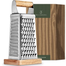 WALDWERK Design Grater (24.5 x 10.5 cm) – Stainless Steel Vegetable Slicer with Etched Blades – Cheese Grater with Collection Board Made of Real Wood – Plastic-free Kitchen Grater