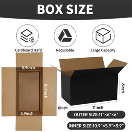 Medium Shipping Boxes, 11x6x6 Inch Black Cardboard Boxes, Pack of 30