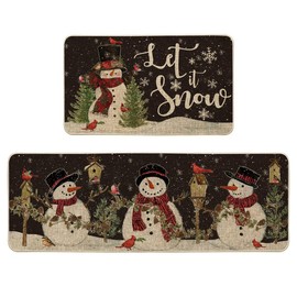 Artoid Mode Black Let It Snow Snowman Cardinal Bird Christmas Kitchen Mats Set of 2, Winter Home Decor Low-Profile Kitchen Rugs for Floor - 17x29 and 17x47 Inch