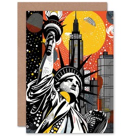 Artery8 New York Collage NYC Halftone Pop Art for Him or Her Man Woman Birthday Thank You Congratulations Blank Art Greeting Card