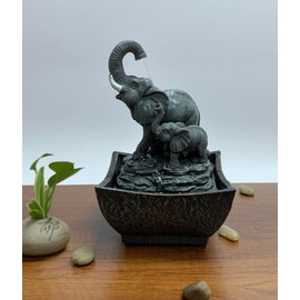 Nature's Mark 7.5" Playing Elephant & Baby Elephant Tabletop Water Fountain (with Adapter)