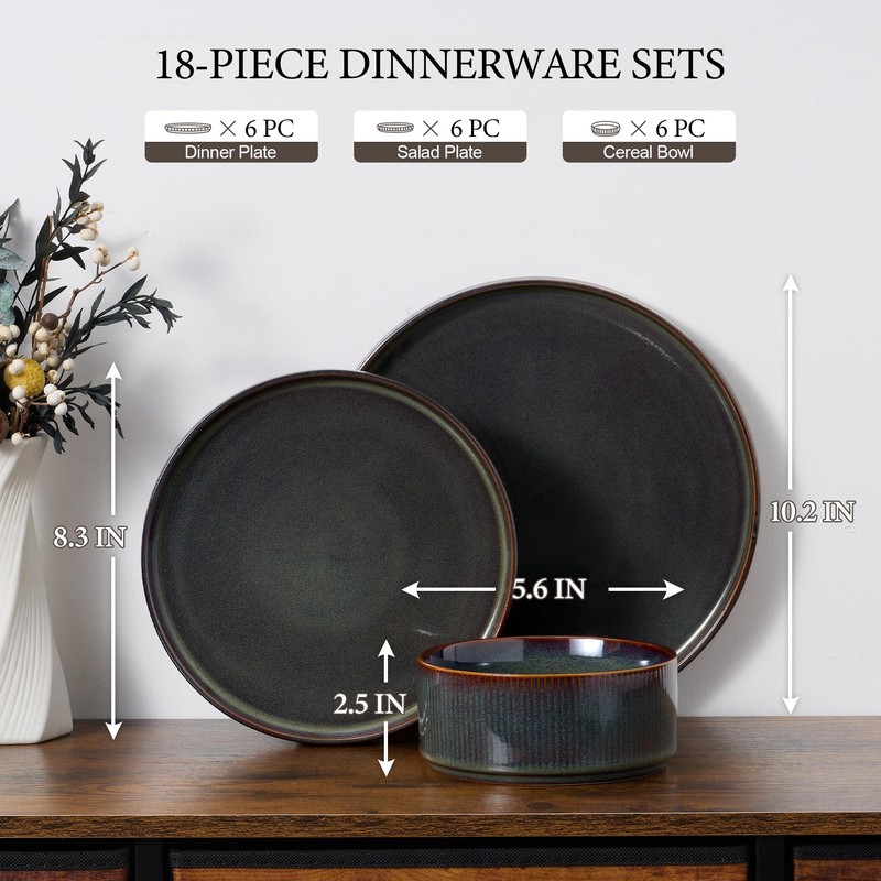 E-far Stoneware Dinnerware Sets, 18-Pieces Modern Plates and Bowls Sets,