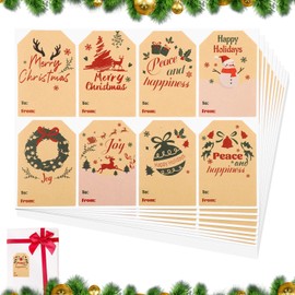 200pcs Christmas Tags Stickers, Self-Adhesive Xmas Santa Labels Christmas Kraft Stickers Smooth Write Easy to Peel Gift Name Sticker Christmas for Envelope Sealing Decoration