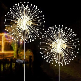 Solar Firework Light with Rainbow Tube, 120 LEDs Outdoor Solar Garden Decorative Lights IP65 Waterproof String DIY Landscape Light for Walkway Pathway Backyard Christmas Decoration  Christmas Gift - Color: Warm white, quantity: 2pac