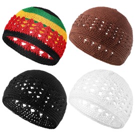 Kufi Hat for Men Knit Kufi Cap Crochet Beanie Kufi Hat Skull Cap for Men Women (Cute Style,4 Pieces)