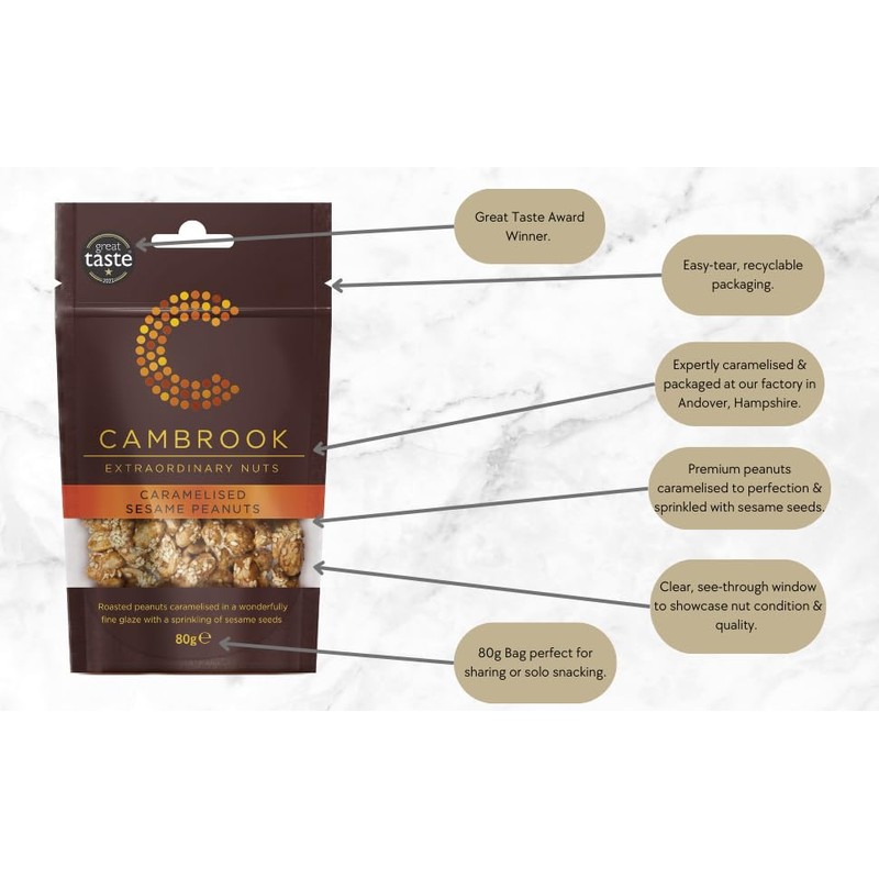 Cambrook - Caramelised Sesame Peanuts, 80g Bag