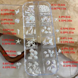 3D Nail Charms Summer Beach 2Boxe Aurora Bianco Blu Stella Marina Conchiglia Conchiglia Coda di Cocco Perle Strass Chiodi Charms Estate Mare Oceano Palma Shell Nail Art Charms Accessori