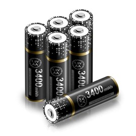 Paquete de 6 baterías AA de Litio Recargables, 1,5 V 3400 mWh de Larga duración Pilas AA para Linterna, Juguetes, Control Remoto