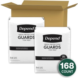 Depend Depend Incontinence Guards/Incontinence Pads for Men/Bladder Control Pads, Maximum Absorbency, 168 Count (2 Packs of 84), Packaging May Vary