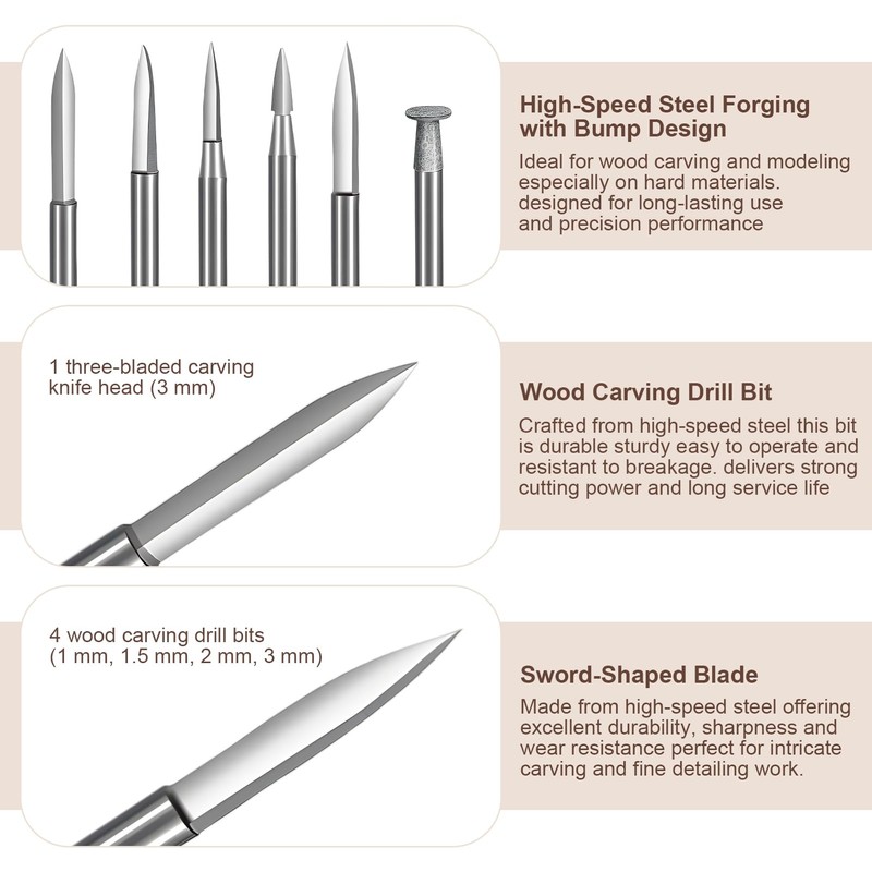 Wood Carving Drill Bits Kit 6PCS, Compatible with Dremel Rotary