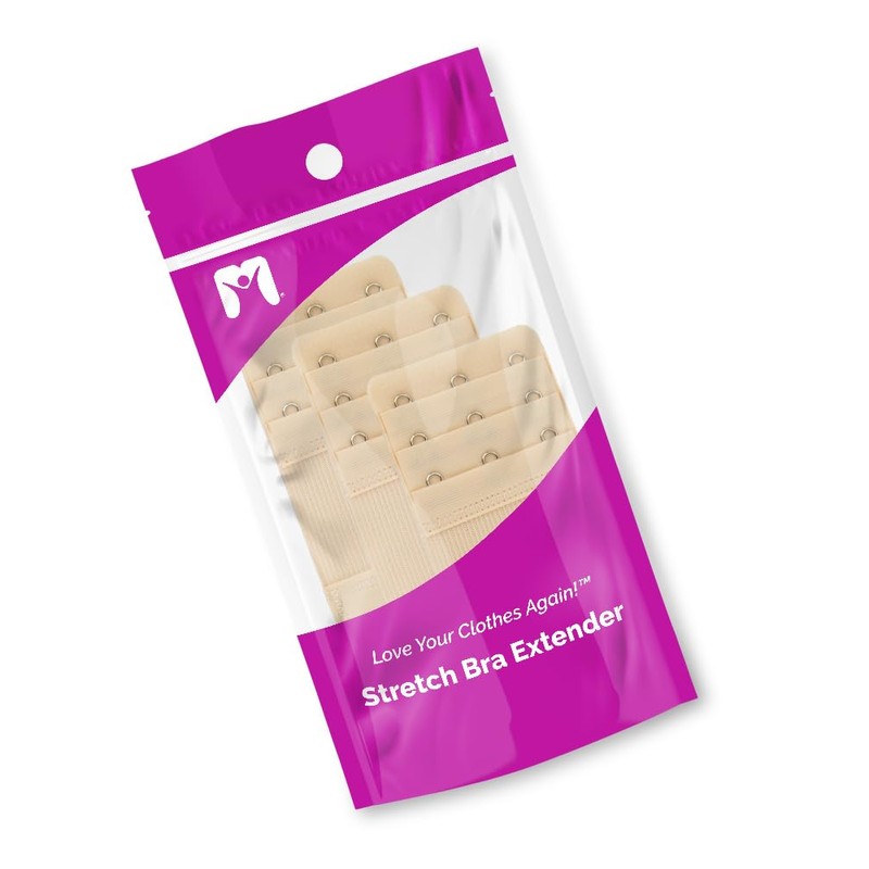 Stretch Elastic Bra Extender 3-Pack (3-Hook, Beige)