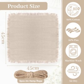 LALAGO Pack of 12 Linen Napkins, 45 x 45 cm, Fabric Napkins, Washable Table Napkins with Tassels for Table Decoration (Beige)