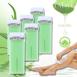 LALILL Aloe Wachspatronen 100ml x 6 - Roll on Wax - Wirksames Enthaarungswachs - Warm- Wachspatrone mit natürlichen Zutaten, Depilation, Körper, Gesicht, Beine, Roller, breit