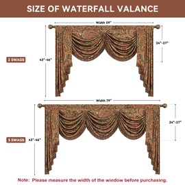 Loom and Mill Vintage Jacquard Waterfall Valance for Living Room Bedroom, Classic Paisley Swag Window Valances with Tassels, Luxury Swag Curtains for Banquet Holiday Decoration(W79Inch,1 Panel)