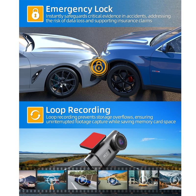 HEYInova Dash Cam 4K,Front 4K/2.5K and Rear 1080P Dual Dash,Built-in