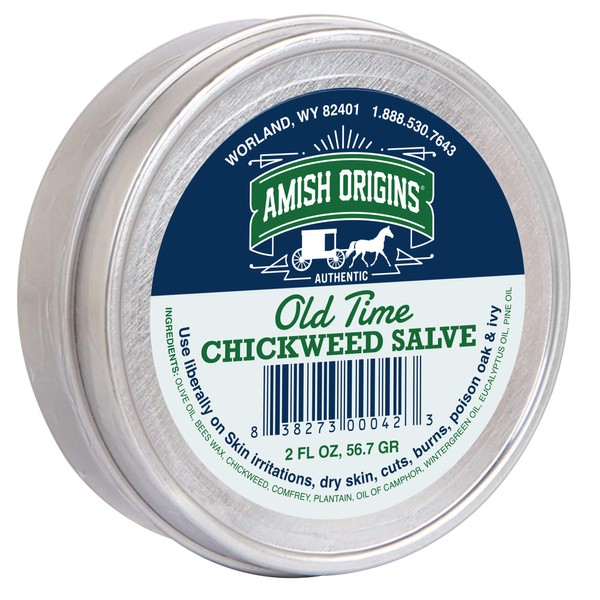 Amish Origins Old Time Chickweed Salve 2 oz- The Ultimate Poison Ivy/Poison Oak Blocker, Healing Salve for Skin Disorder, Irritations, Burns, Minor Cuts, Dry Skin, Great for Itching, White