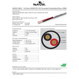fast Cat. Speaker Wire 14 Guage 2C, UL Listed & CMR/CL3R-FT4 Rated - Speaker Cable w/PVC Jacket, 100% Oxygen-Free Pure Bare Copper - (105) HighFlex 14 Guage Wire - in-Wall Use-500ft Bulk Cable, White