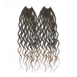 Wavy Senegalese Twist Crochet Hair For Black Women 18Inch Curly Havana Twist Braiding Hair Ombre Crochet Twist Hair Pre Looped Crochet Braids Curly Ends(18inch(Pack of 2)，#1B/27）