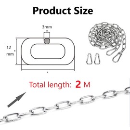 FTXanty Chain Stainless Steel Chain 3 mm 2 m Chain Links Stainless Steel Chains + 2 Pieces Carabiner Link Chain Extension Chain for Hanging Anchor Chain Hammock Furniture