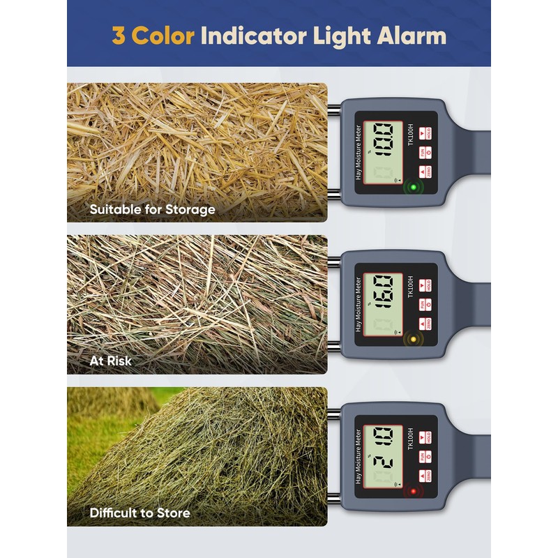 Hay Moisture Tester with Probe Accurate Moisture & Temperature Detection,