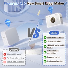 Phomemo A30 Label Maker, Mini Bluetooth Label Maker Machine with Tape Portable Thermal Transfer Printing Label Printer for Home Office Small Business School, Works with Tablet, Phones & PC