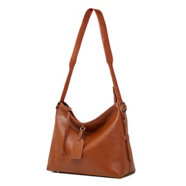 MoreFarther Women Tote Handbags, Genuine Leather Hobo Purses Medium Shoulder Purses with a Adjustable Strap.(Brown)