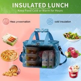 iknoe Insulated Lunch Bag, Foldable 8.5L Cooler Bag for Men & Women, Leakproof Thermal Design, Great for Office, Picnic, Travel, Lunch Box,Blue White