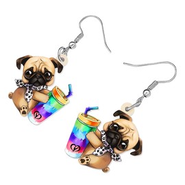 RAIDIN Acrylic Cute Pug Dog Earrings for Women Girls Sweet Puppy Pets Dangle Hook Earrings Jewelry Gifts for Dog Lovers (Multi)