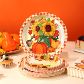 Cheery Land Sunflower Plates and Napkins Set for 50 Guests – Disposable Fall Party Supplies, Pumpkin Design for Sunflower Party Decoration