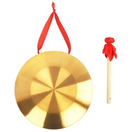 Chinese Tam,Tam Brass Gong with Wooden Mallet & Red Ribbon, Traditional Percussion Instrument for Home, Office, Sound Therapy, Meditation, Feng Shui, Small Ceremonies,12.6 Inch