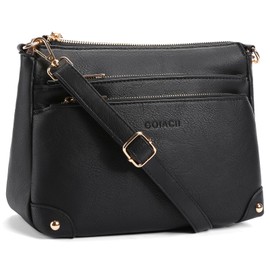 GOIACII Crossbody Bags for Women Medium Shoulder Handbags Ladies Satchel Purse with Multi Zipper Pockets Soft Leather Black