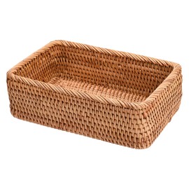LEMCC Woven Rattan Baskets 20x14x7cm Rectangle Woven Fruit Basket Wicker Storage Baskets Shelves Organization Decor for Entrance Table Kitchen Countertop