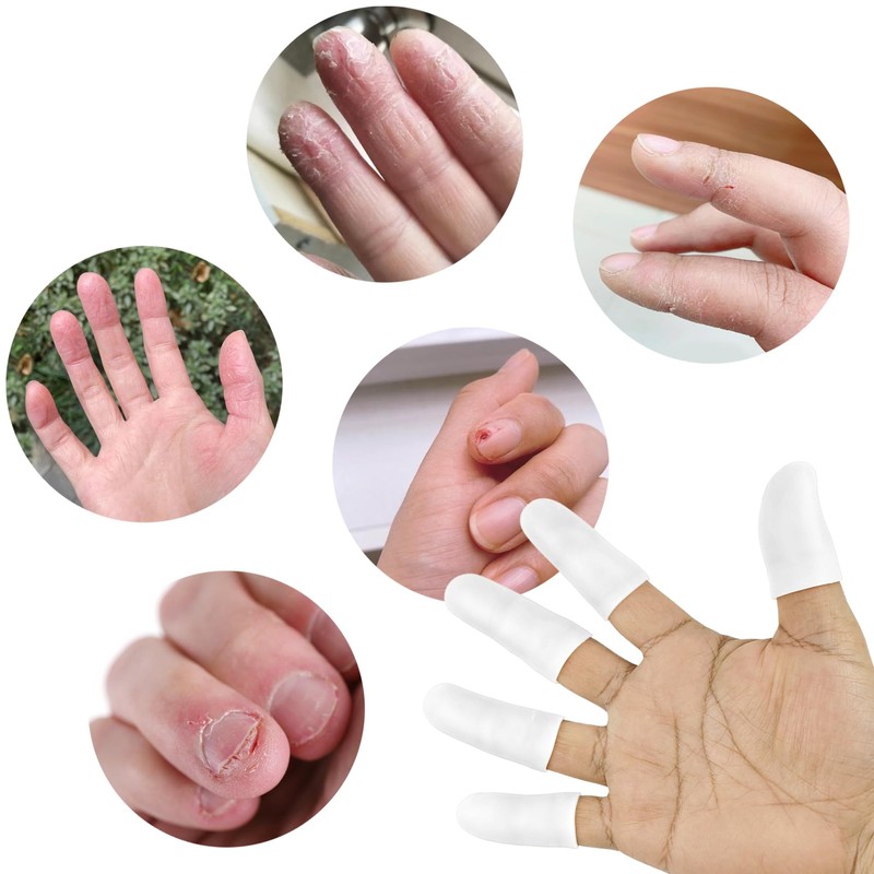5 Pack Gel Finger Cots, White Fingertip Bandages, Silicone Finger