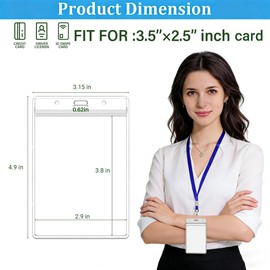 2.5x3.5 Inches Vertical Badge Holde Waterproof Clear ID Card Holder Resealable Zip Type Protector with Office, School, Conference (50PCS)