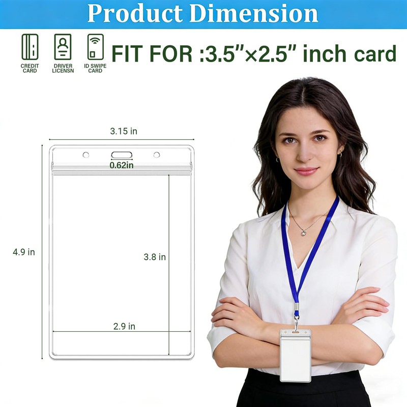 2.5x3.5 Inches Vertical Badge Holde Waterproof Clear ID Card Holder