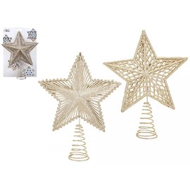 Stunning Large Assorted Designs Champagne Glitter Tree Top Star - Dazzling & Unique Christmas Decorations (1 Pc.)