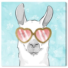 Wynwood Studio Animals Wall Art Canvas Prints 'Lovely Hearts Llama' Home Décor, 12" x 12", Blue, Gold