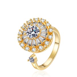 JOUVA 14K Plated Anxiety fidget for Women, Adjustable Spinner Anxiety Rings, Relieving Stress Open Sunflower Fidget Rings for Anxiety Adjustable Ring