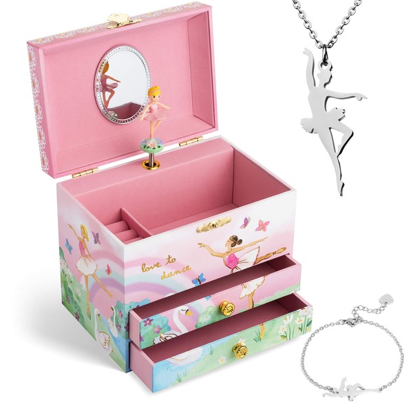 Jewelkeeper - Large Music Storage Box & Small Girls Jewellery, pink