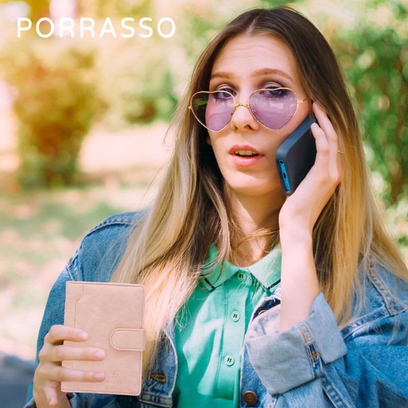 PORRASSO Passport Holder Travel Wallet RFID Blocking Card Case PU
