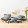 GBHOME Stoneware Dinnerware Sets for 4,Handcrafted Embossed Design Reactive Glaze