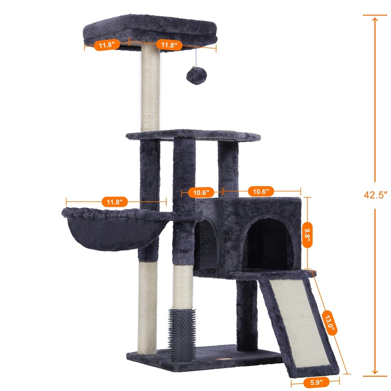 Heybly Cat Tree with Cat Self Groomer Brush, Cat Tower