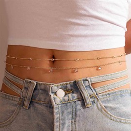 TseenYi Boho Crystal Waist Belly Chain Layered Gold Rhinestone Waist Chain Beadeds Chain Belly Chain Crystal Tassel Body Waist Chain Summer Beach Bikini Body Chain Jewelry for Women and Girls