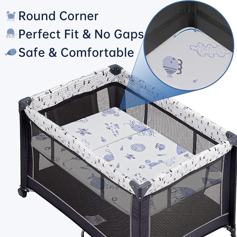 EZKLRWGF Trifold Pack and Play Mattress,Dual Sided Soft&Firm Memory Foam