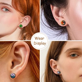 SIISPRI 6Pairs YinYang Mens Earrings Set Hypoallergenic Surgical Stainless Steel Round Circle Button Stud Post Earrings 10MM, Stainless Steel, No Gemstone