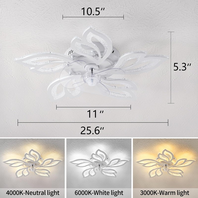 haodengshi 25" White Modern Geometric Ceiling Fan with Lights, 3